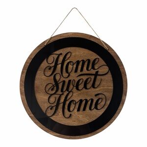 Home Sweet Home Layered Round Wall Sign - Black Acrylic and Natural Wood